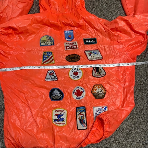 Handmade Windbreaker Jacket with Patches Neon Orange Pullover Pocket Hoodie XL - Picture 4 of 17